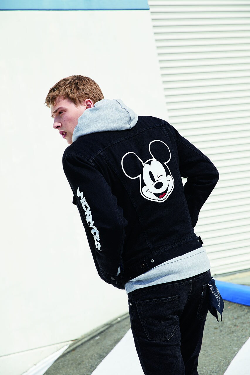 Levi Mickey Mouse themed black denim jacket