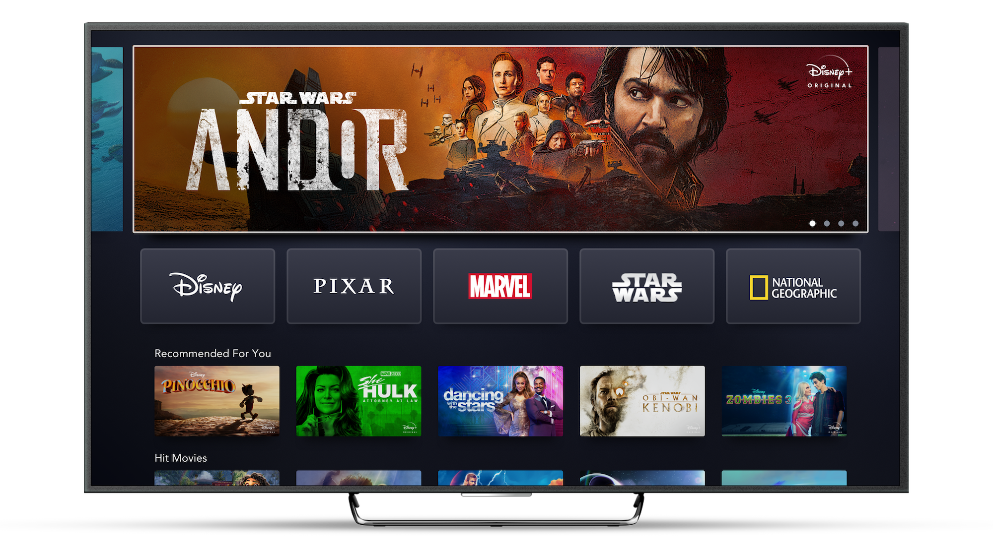 Disney+ App Home Page on Connected TV