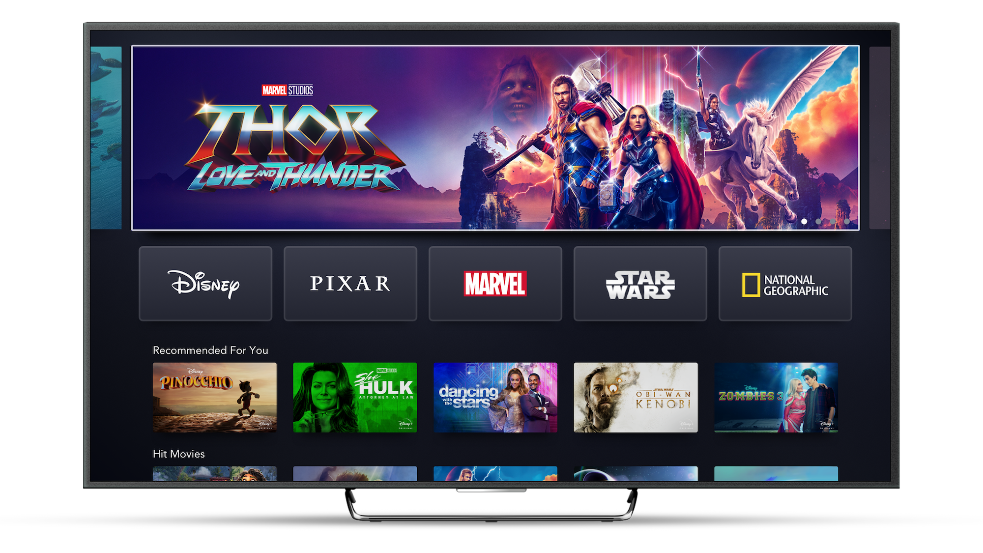 Disney+ App Home Page on Connected TV Device