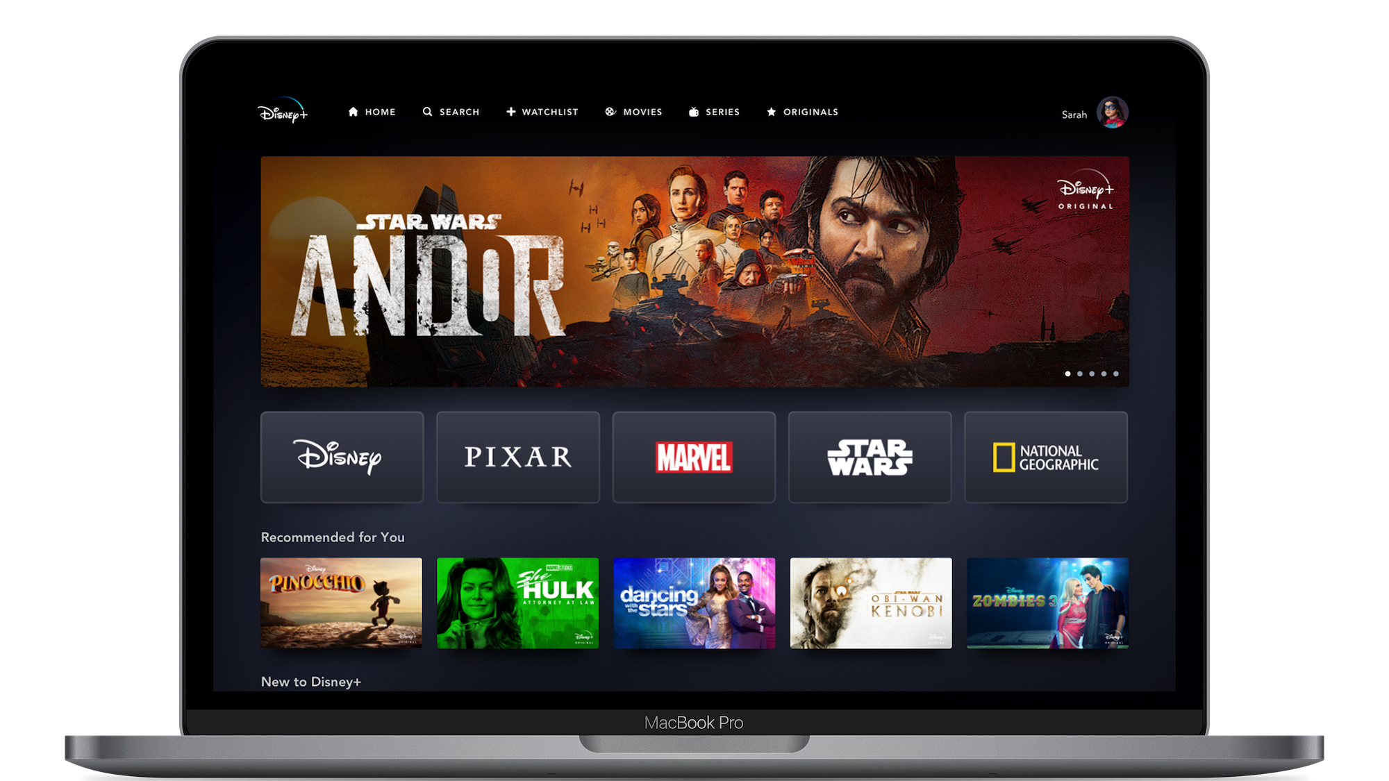 Disney+ App Home Page on Web Device