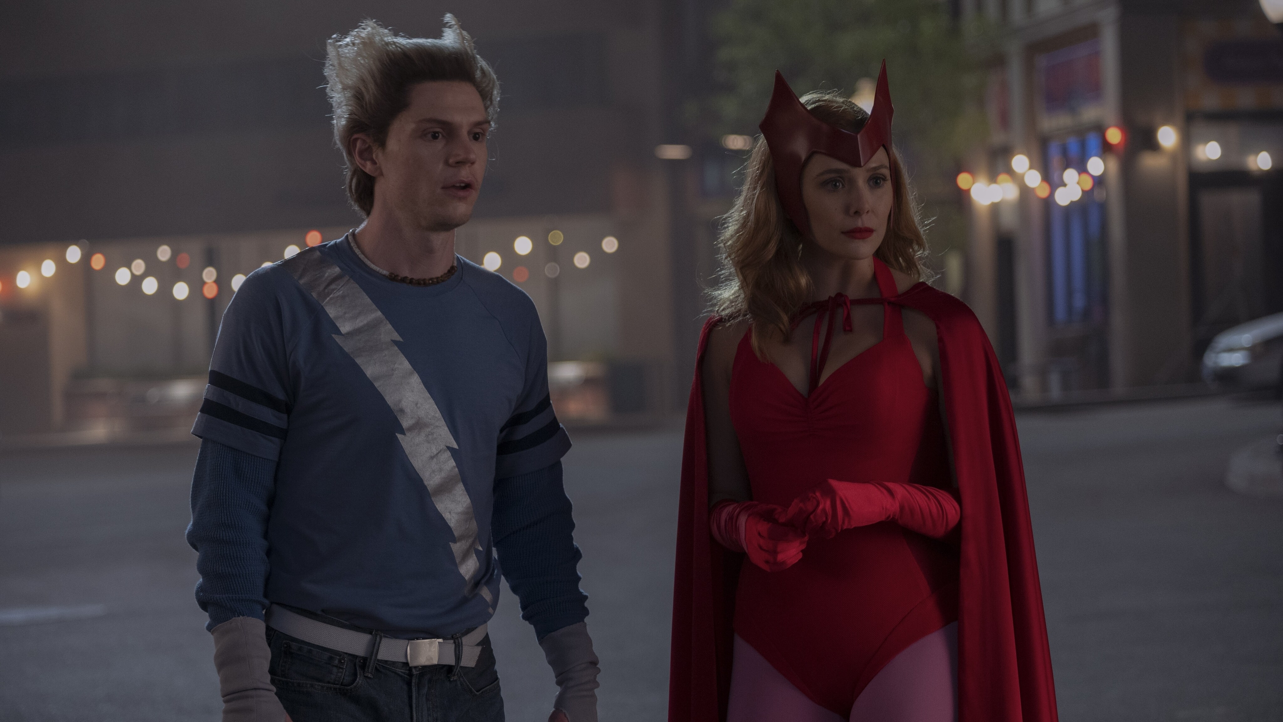 (L-R): Evan Peters as Pietro and Elizabeth Olsen as Wanda Maximoff in Marvel Studios' WANDAVISION exclusively on Disney+. Photo by Suzanne Tenner. ©Marvel Studios 2021. All Rights Reserved.