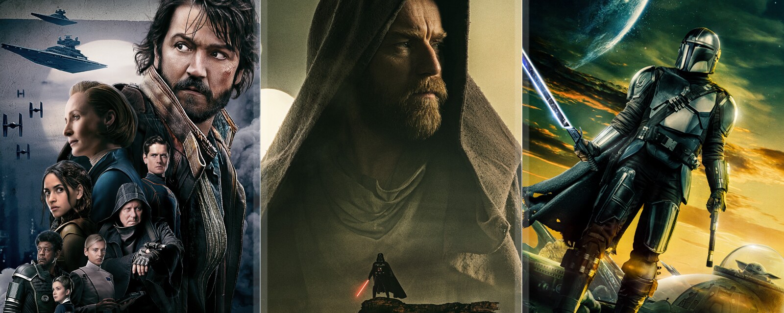 Andor, Obi-Wan Kenobi, The Mandalorian key art