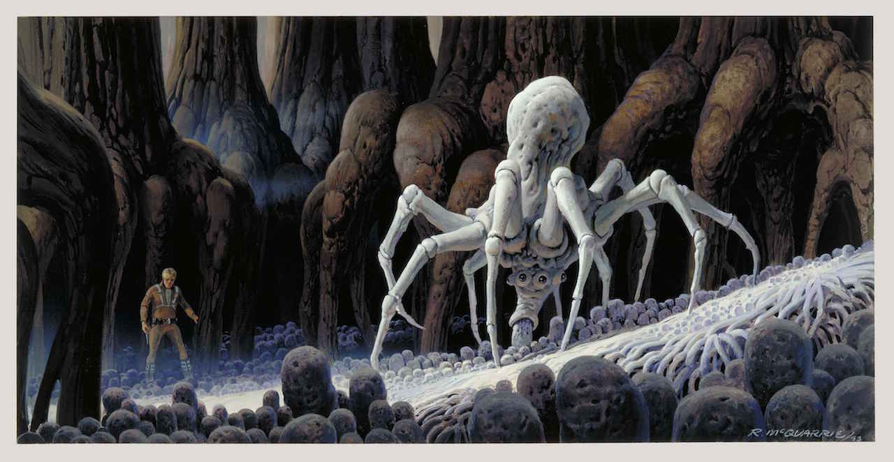 The krykna spider creatures are based on Ralph McQuarrie artwork of enormous arachnids found in t...