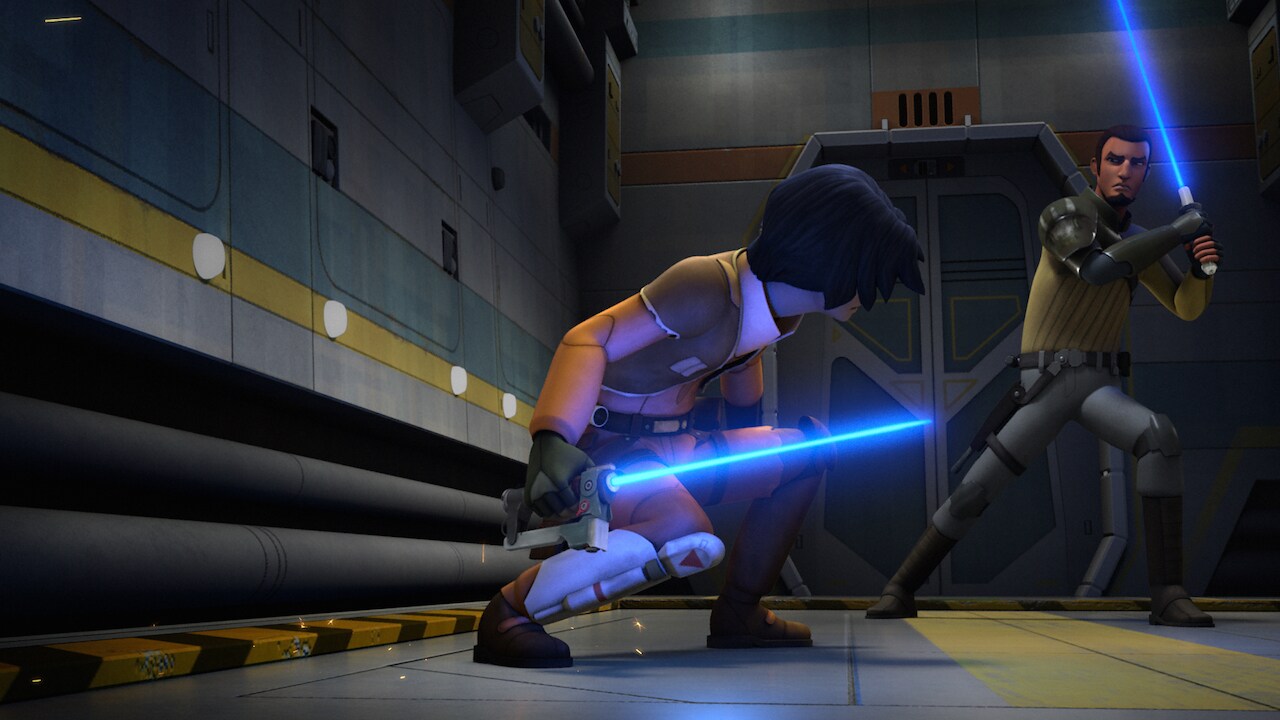 The opening sparring match is the first on-screen appearing of a lightsaber in training mode. It ...