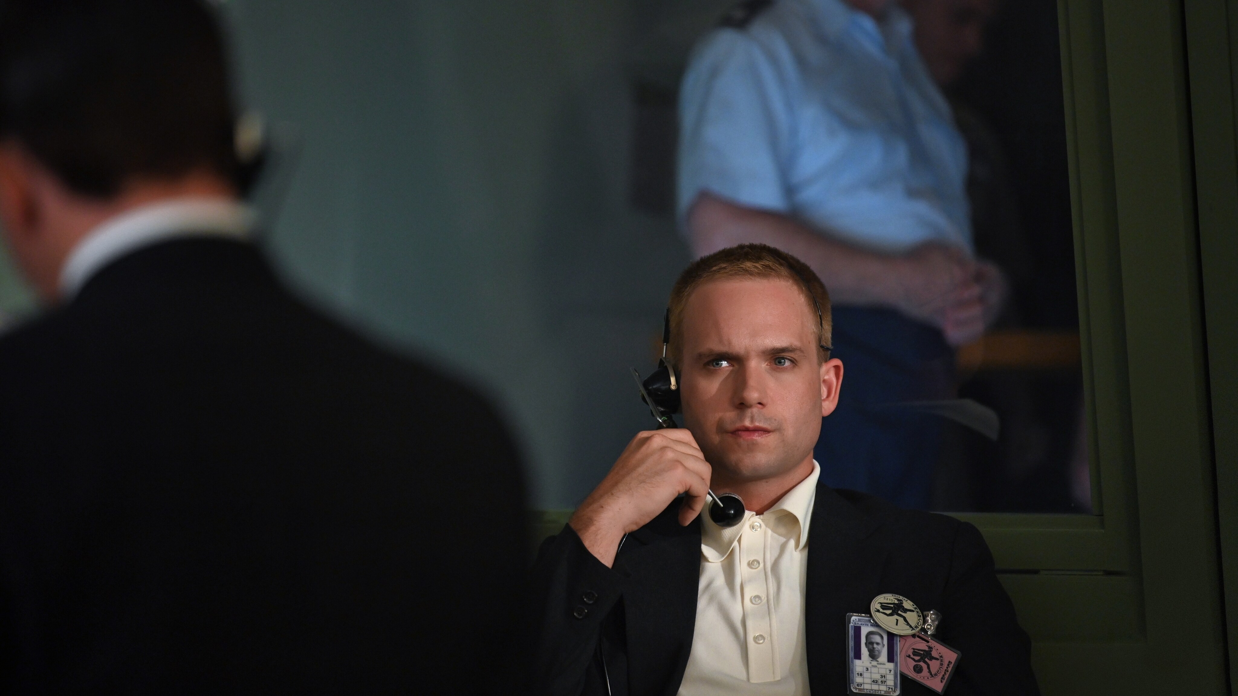 John Glenn played by Patrick J. Adams in Mercury Control Center during the Mercury-Redstone launch National Geographic's THE RIGHT STUFF streaming on Disney+. (Credit: National Geographic/Gene Page)