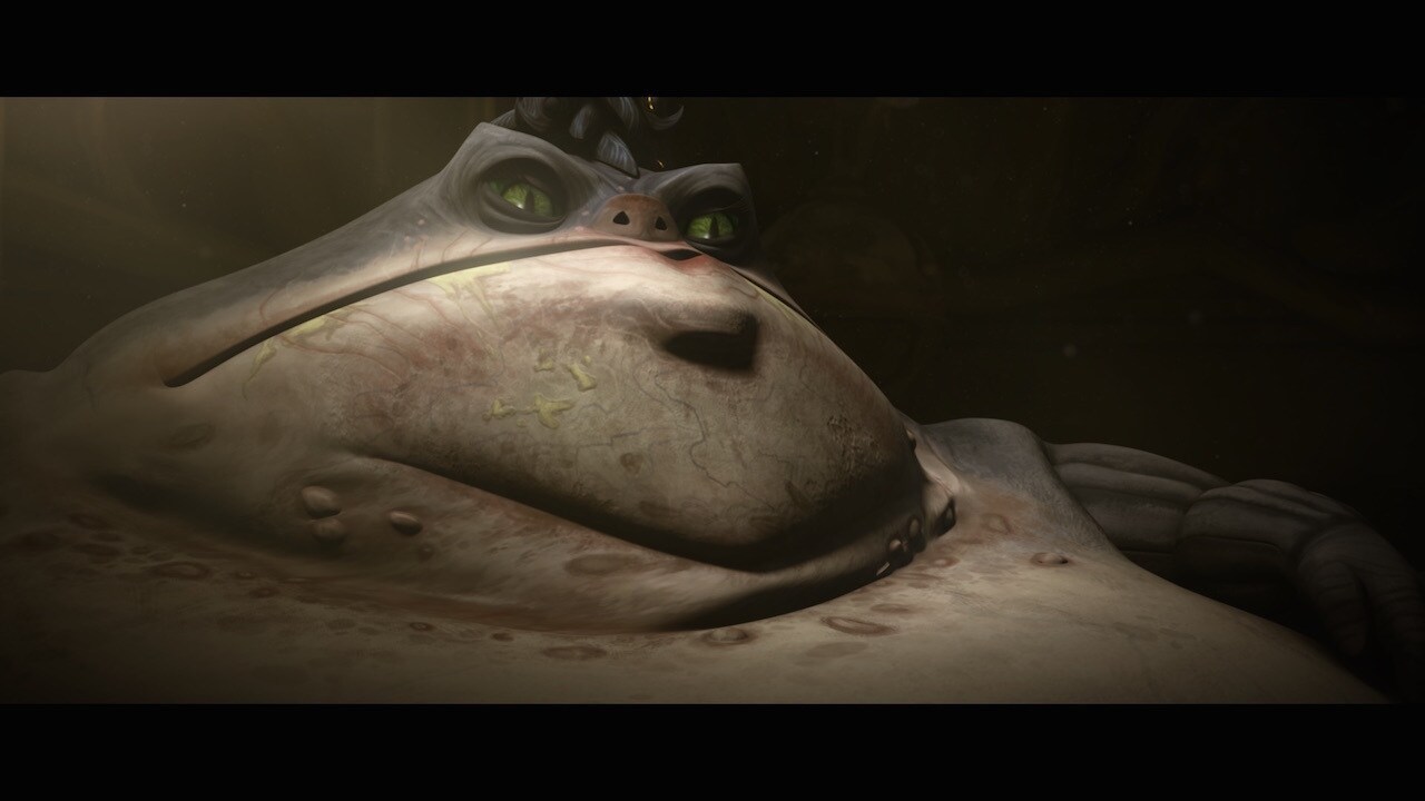 Marlo the Hutt wears a Sha'rellian toop, a small creature that lives on his head giving him the a...