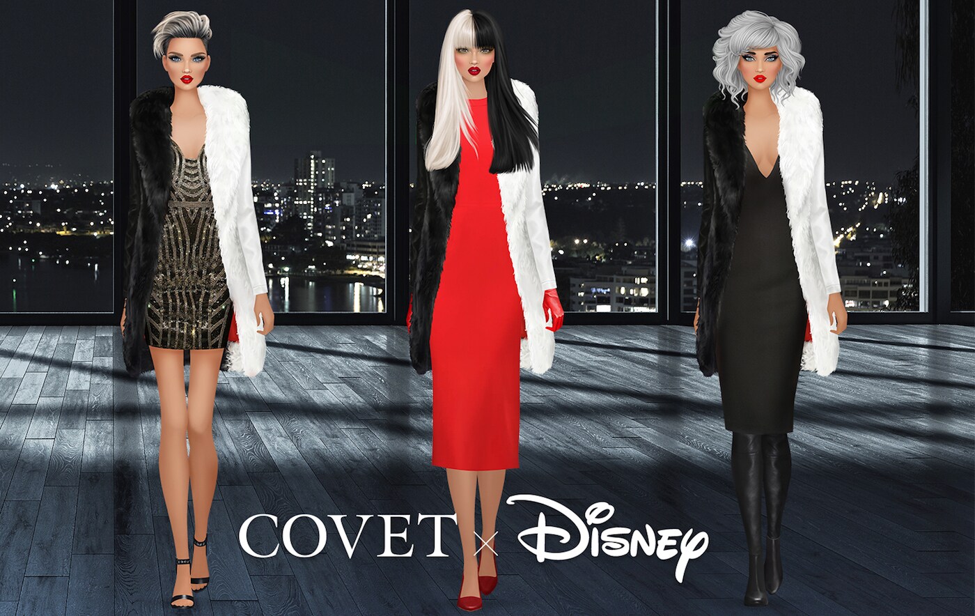 Three different outfit inspirations for Cruella de Vil