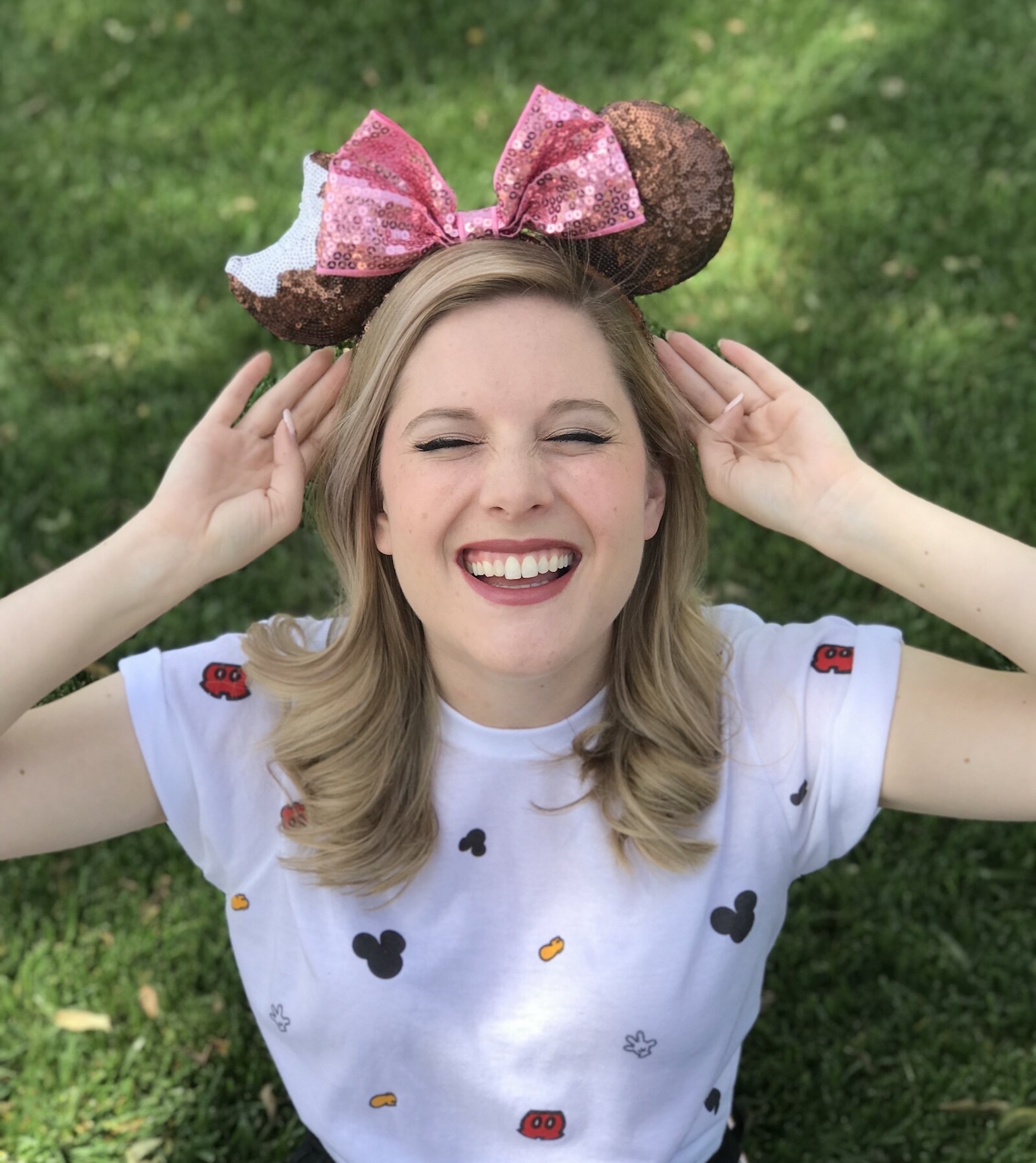 Pink and brown sequin Mickey ears