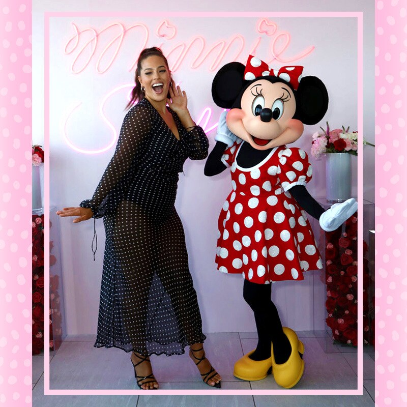 Ashley Graham wearing  matching polka-dot with Minnie Mouse