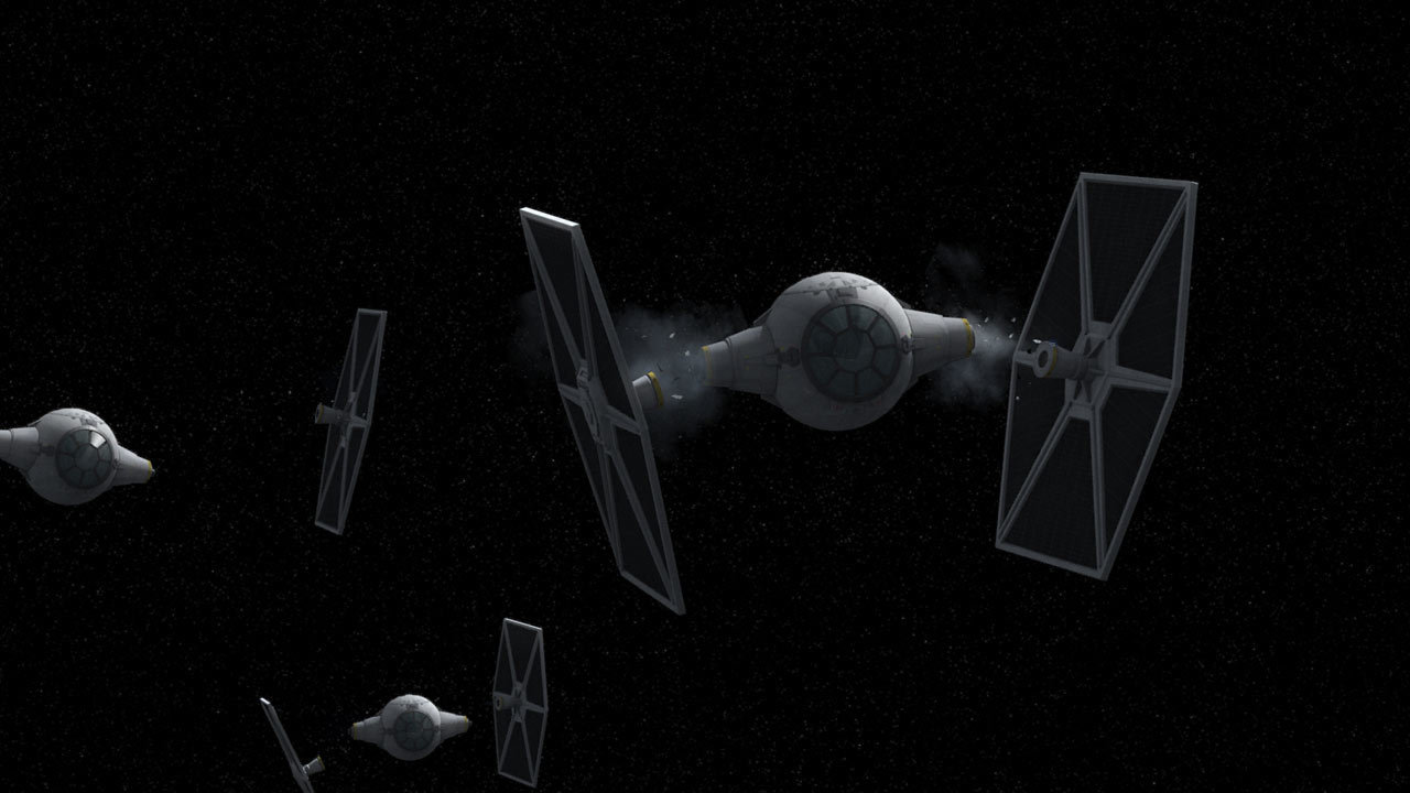 The rigged charges that separate the solar collectors from the escaping TIE fighters are a nod to...