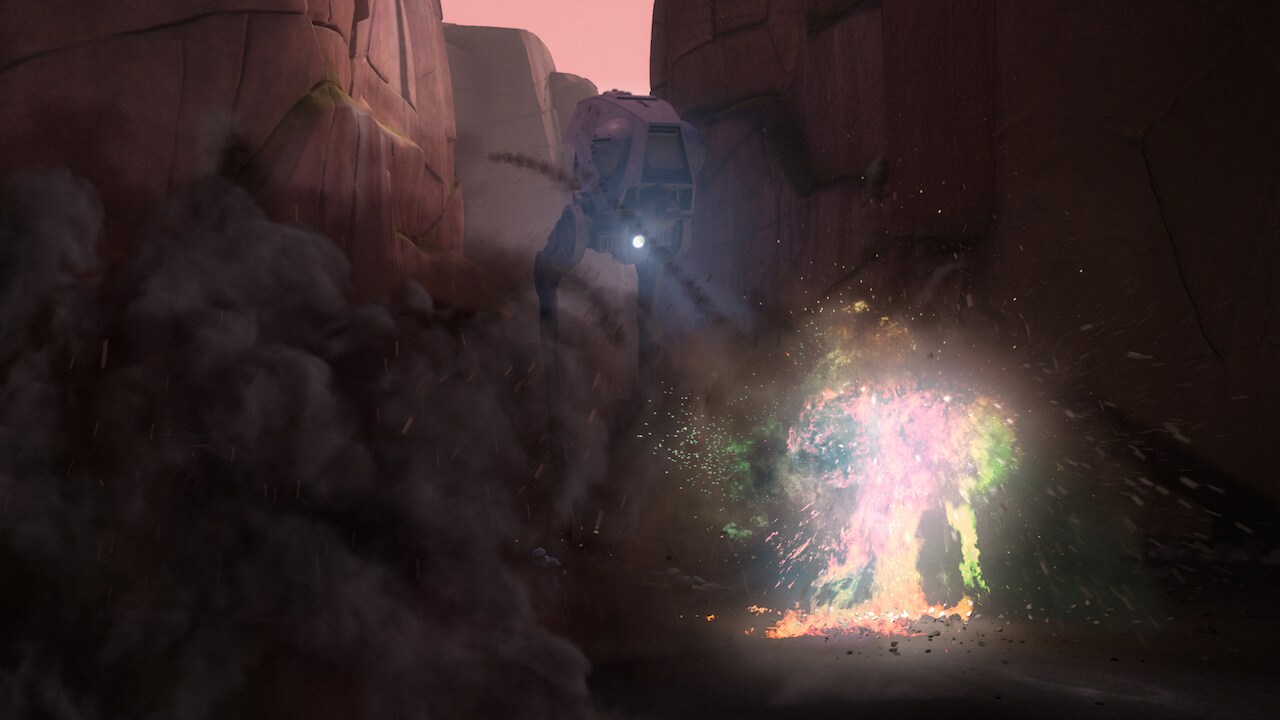 In the attack against the Imperials in the canyon, we see the return of Sabine’s colorful explosi...
