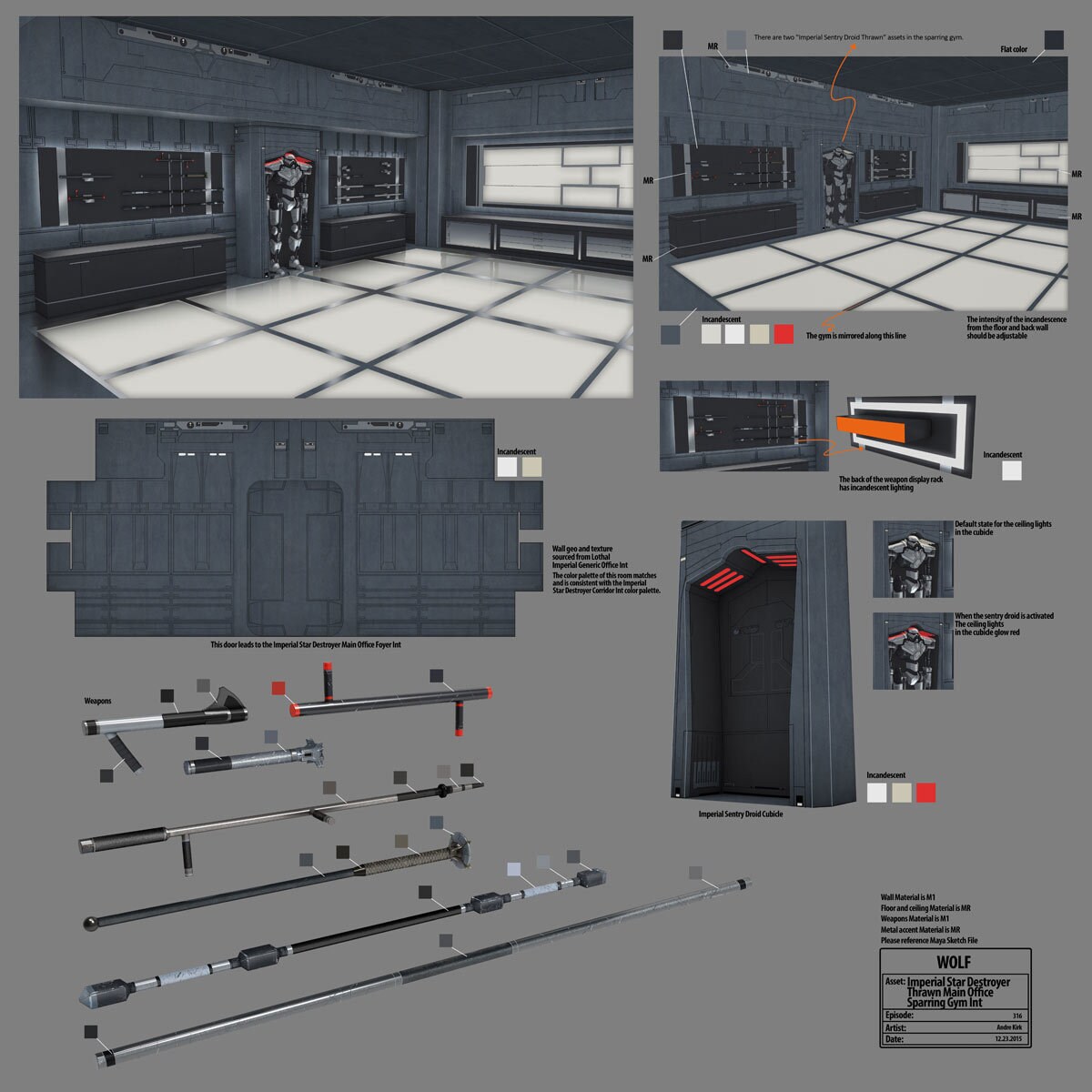 Thrawn's sparring gym interior concept art by Andre Kirk.