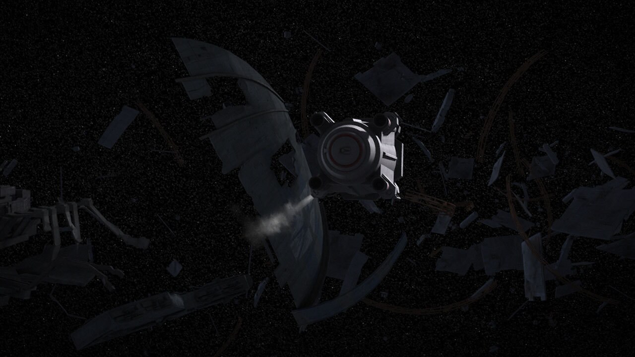 The space debris where the Ghost hides is evidently Clone Wars era, as the Separatist logo adorns...