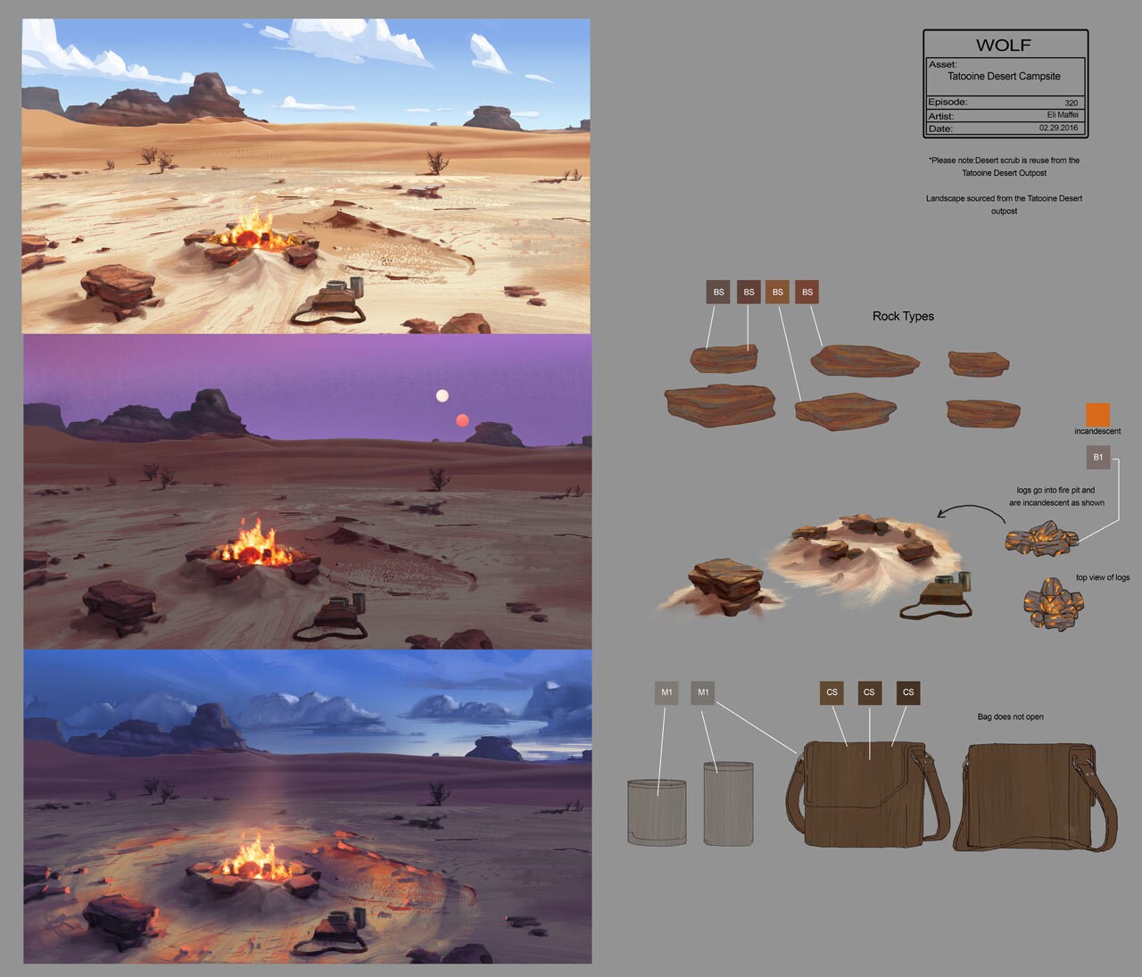 Tatooine desert campsite concept art by Eli Maffei.
