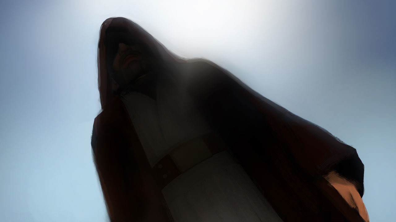 Hooded figure lighting concept.