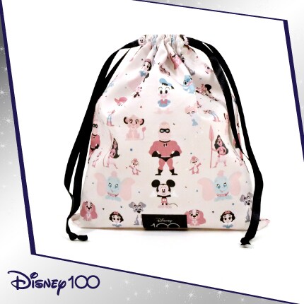 【Plus Anq(プラスアンク)】ディズニーキャラクター 巾着 / Disney100 Design オフホワイト 数量限定|ディズニー100周年記念グッズ