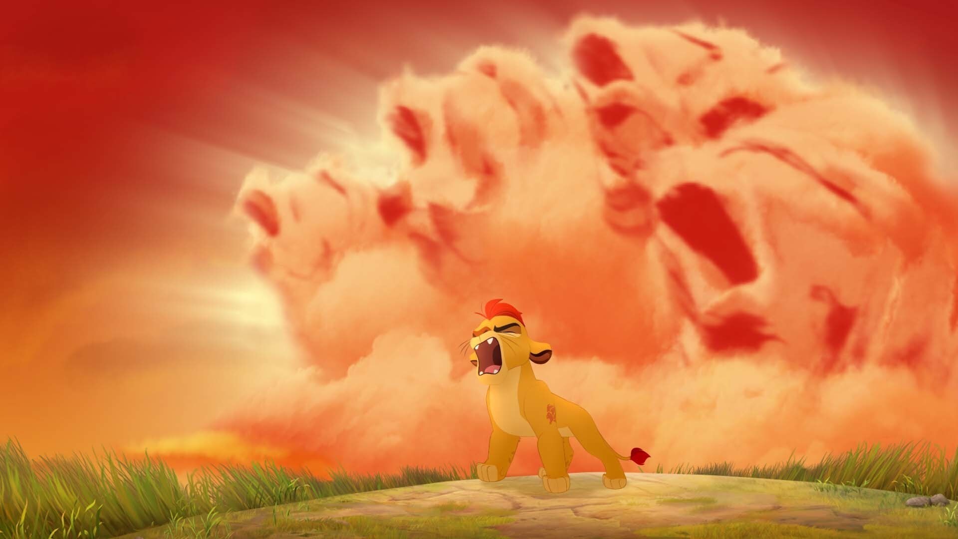 Kion using the roar to defeat the hyenas. From the movie "The Lion Guard: Return of the Roar"