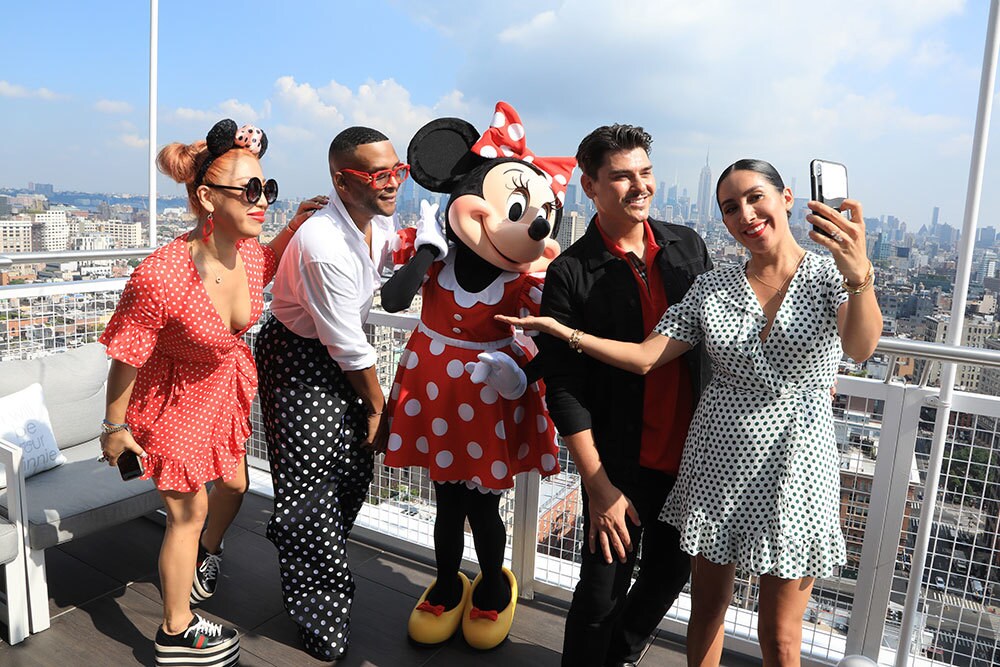 Minnie Mouse posing for a picture with Britney Tokyo, Law Roach, Makeup by Mario, and Jen Atkin