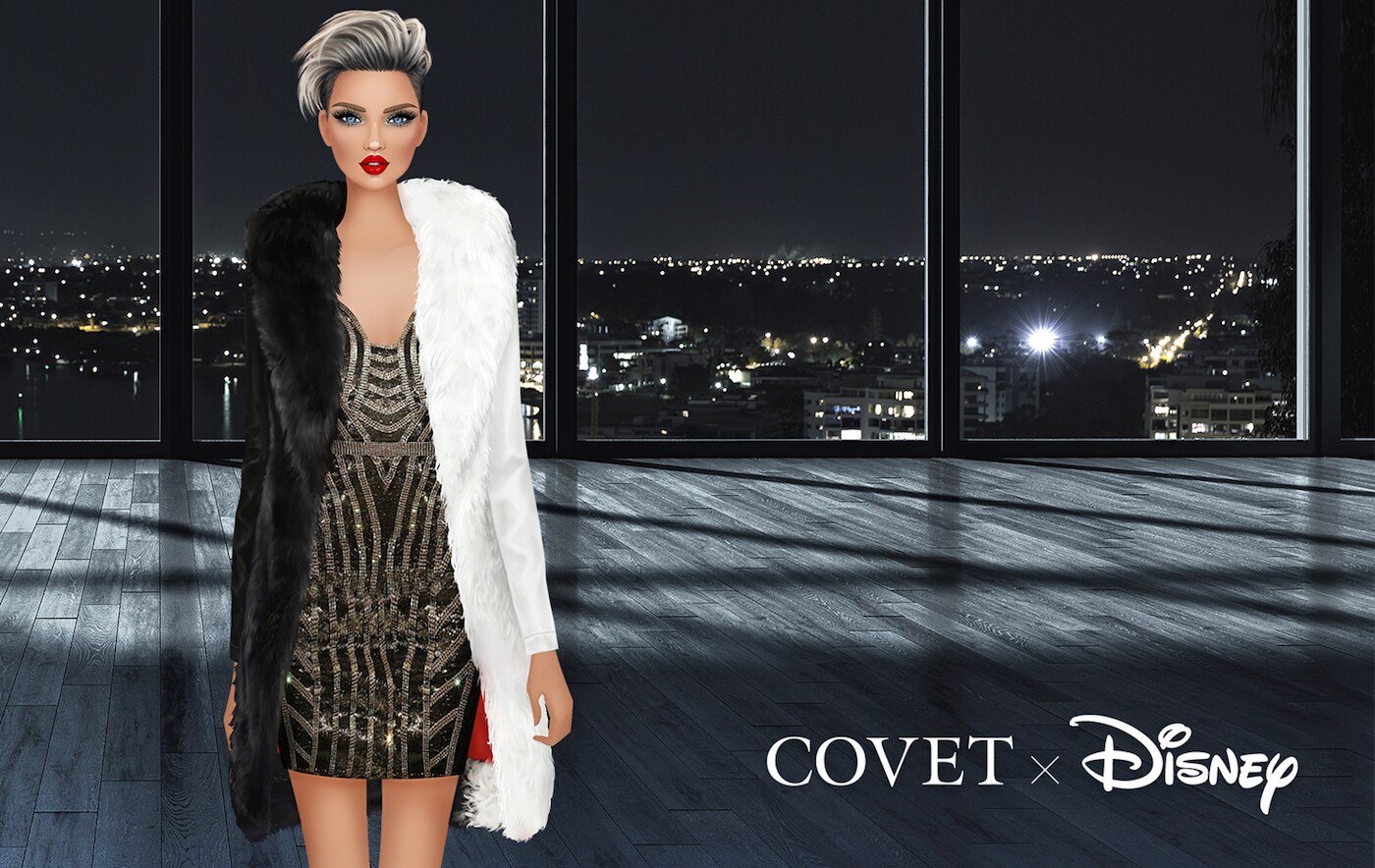 A different outfit look for Cruella de Vil from Covet x Disney