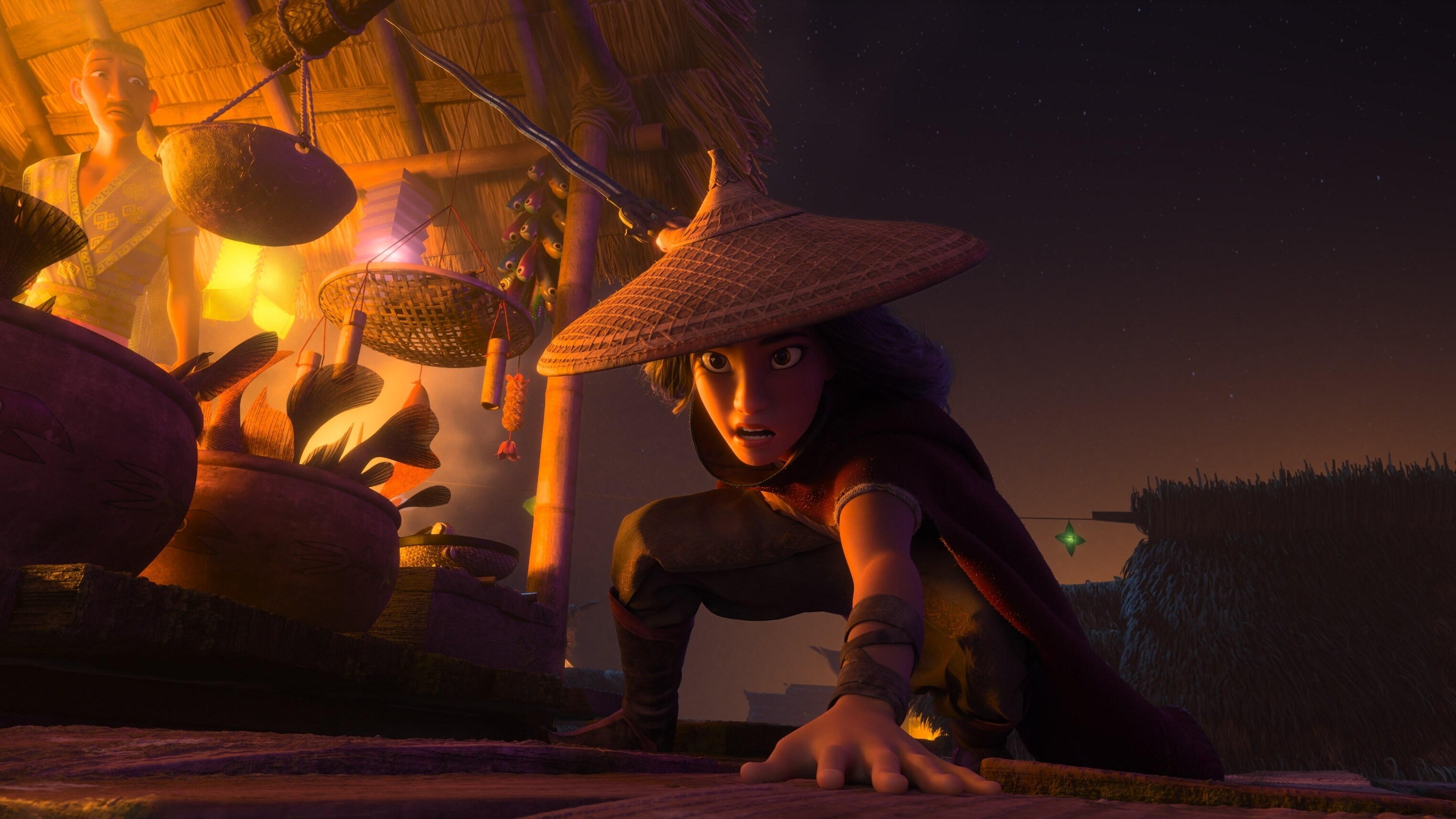 As an evil force threatens the kingdom of Kumandra, it is up to warrior Raya to leave her Heart Lands home and track down the legendary last dragon to help stop the villainous Druun. © 2020 Disney. All Rights Reserved.