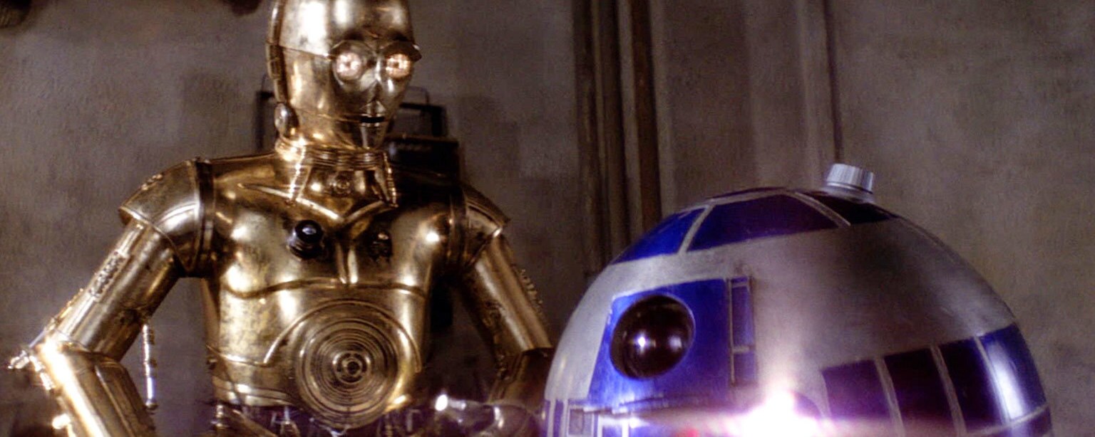 C-3PO and R2-D2 in A New Hope.