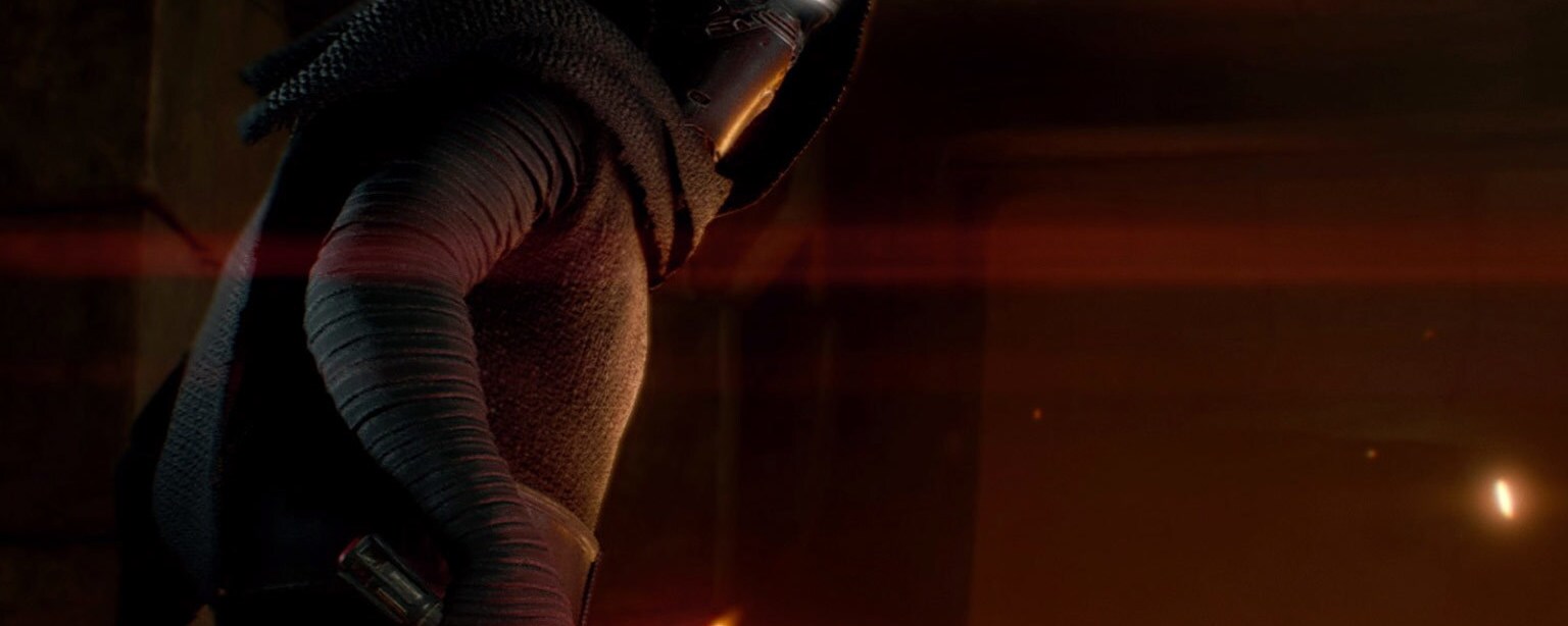 Kylo Ren with lightsaber in the Star Wars Battlefront II launch trailer.