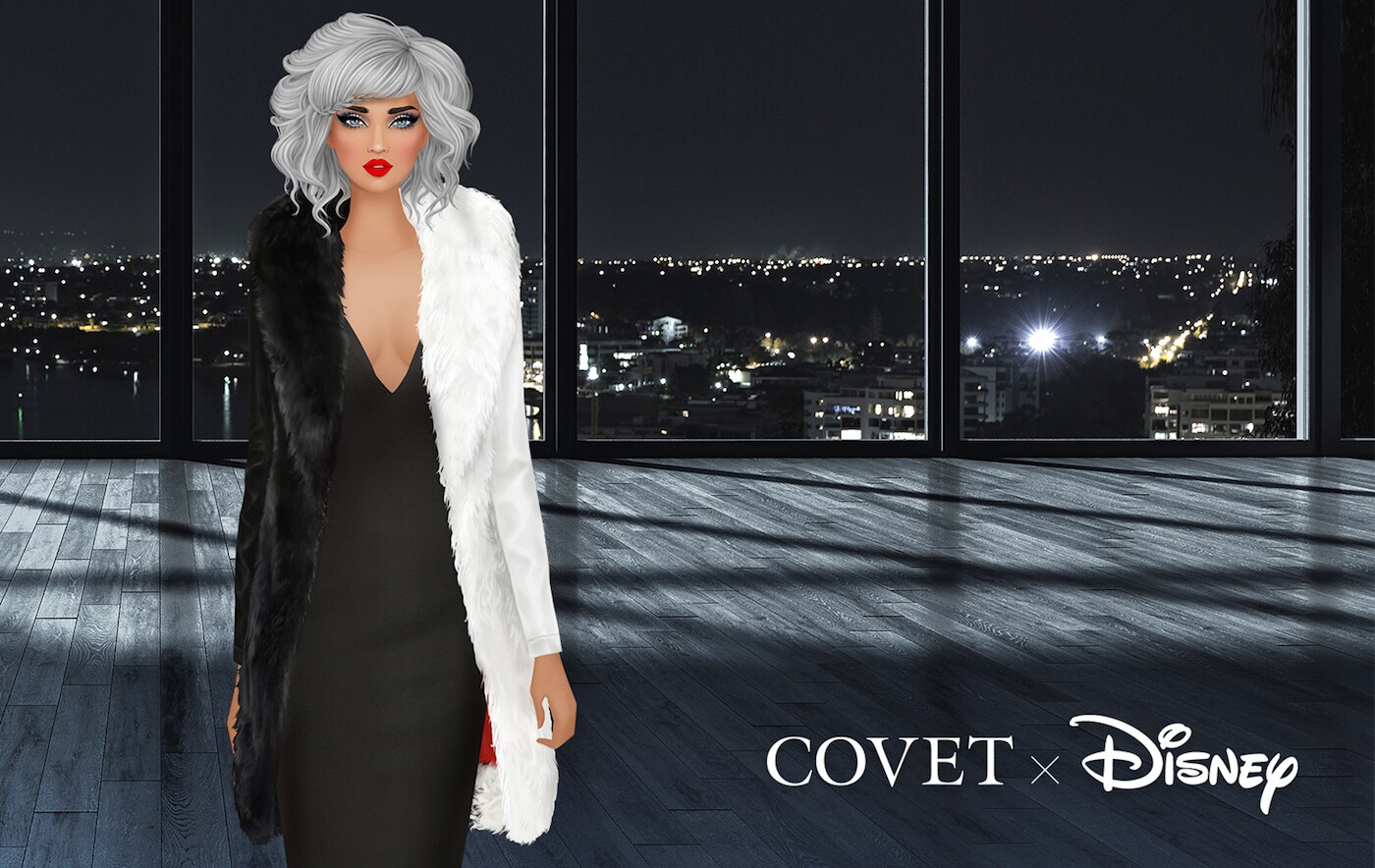 A different outfit look for Cruella de Vil from Covet x Disney