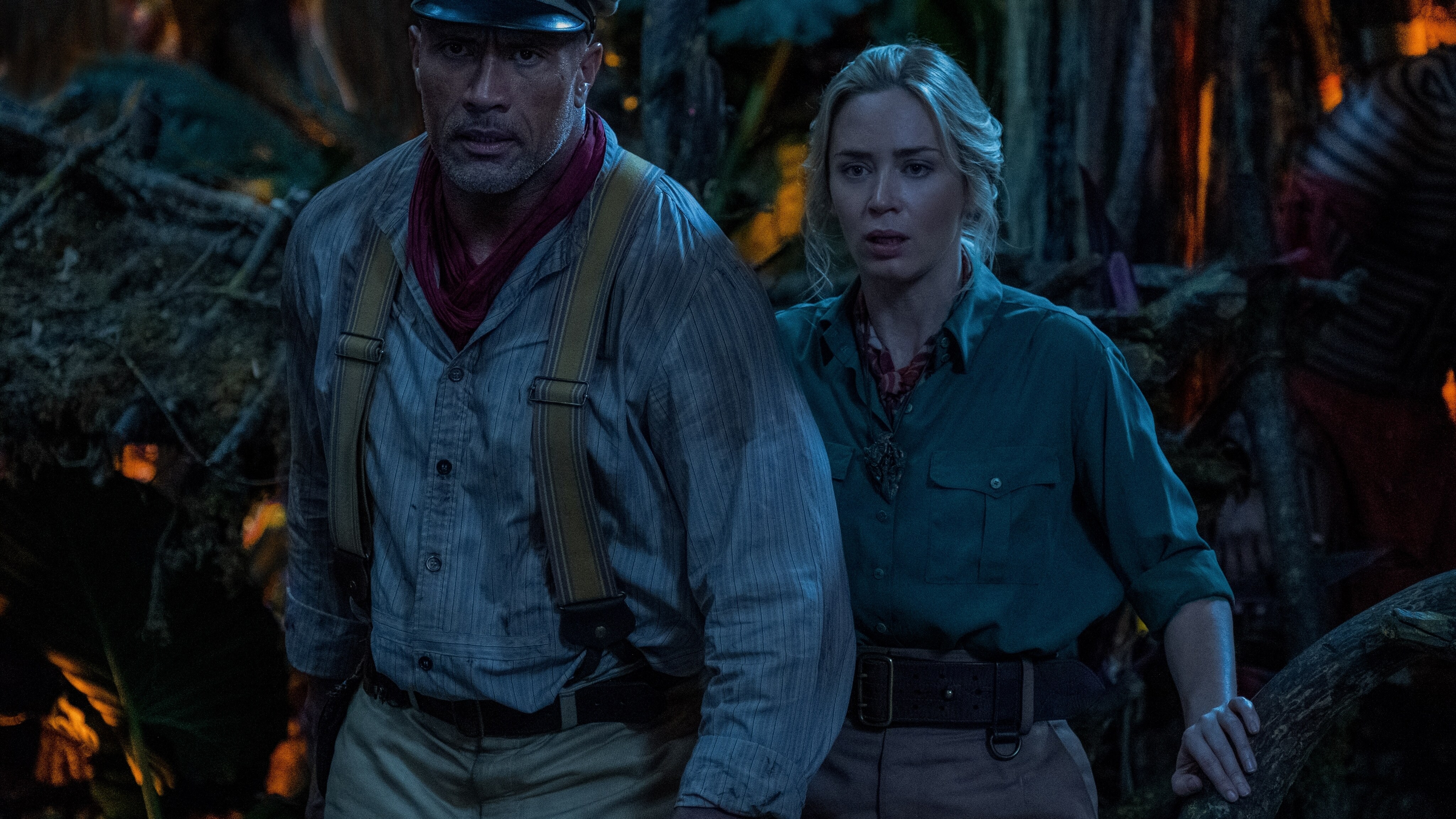 Dwayne Johnson is Frank Wolff and Emily Blunt is Lily Houghton in Disney’s JUNGLE CRUISE. Photo by Frank Masi. © 2021 Disney Enterprises, Inc. All Rights Reserved.