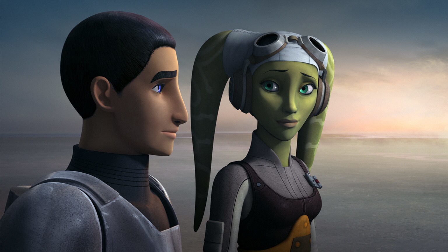 Ezra and Hera look at each other in Star Wars Rebels.
