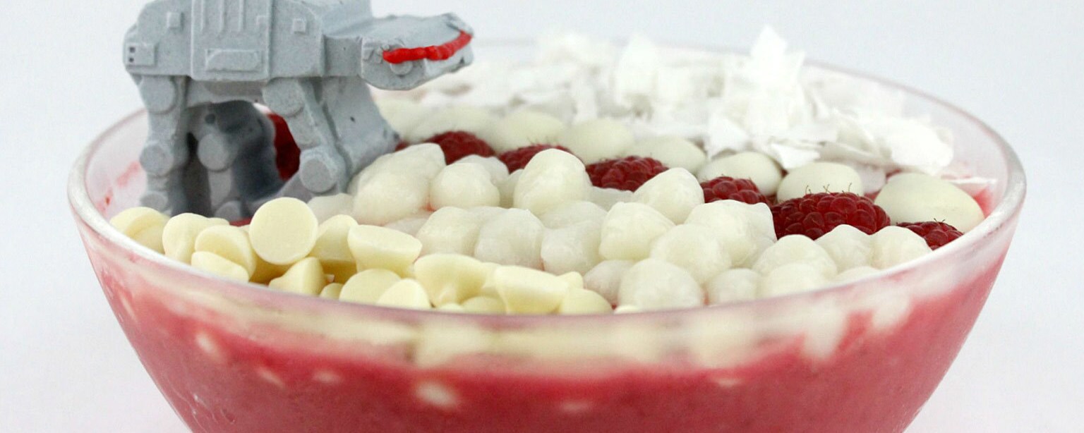 Crait smoothie bowl topped with a miniature Walker.