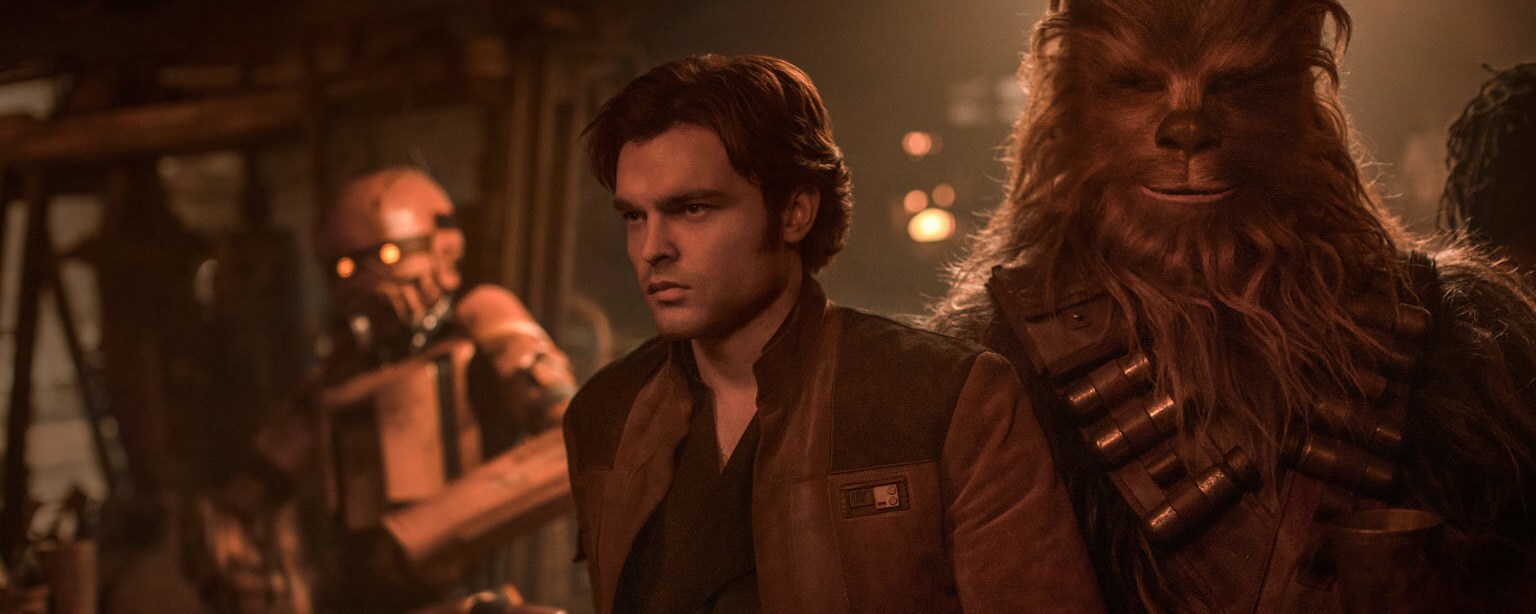 Young Han and Chewbacca in Solo: A Star Wars Story.