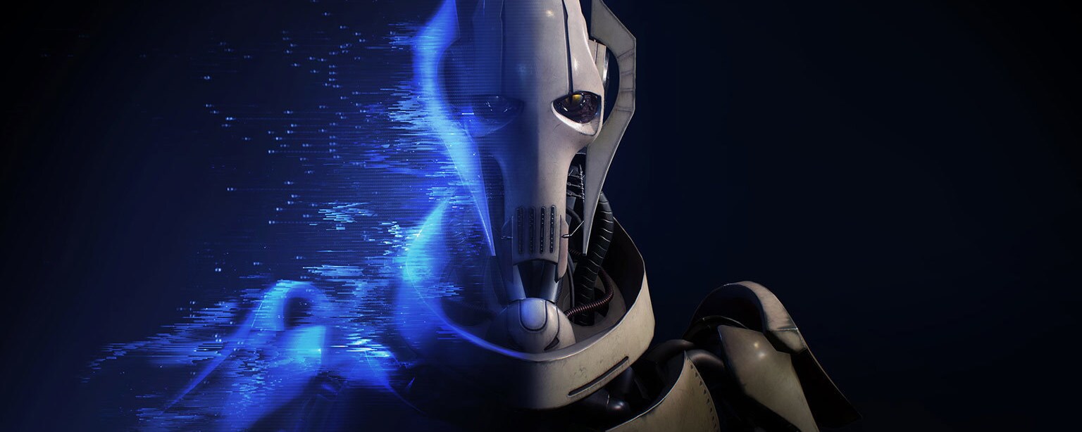 General Grievous, partly rendered as a hologram, in art for Star Wars: Battlefront II.