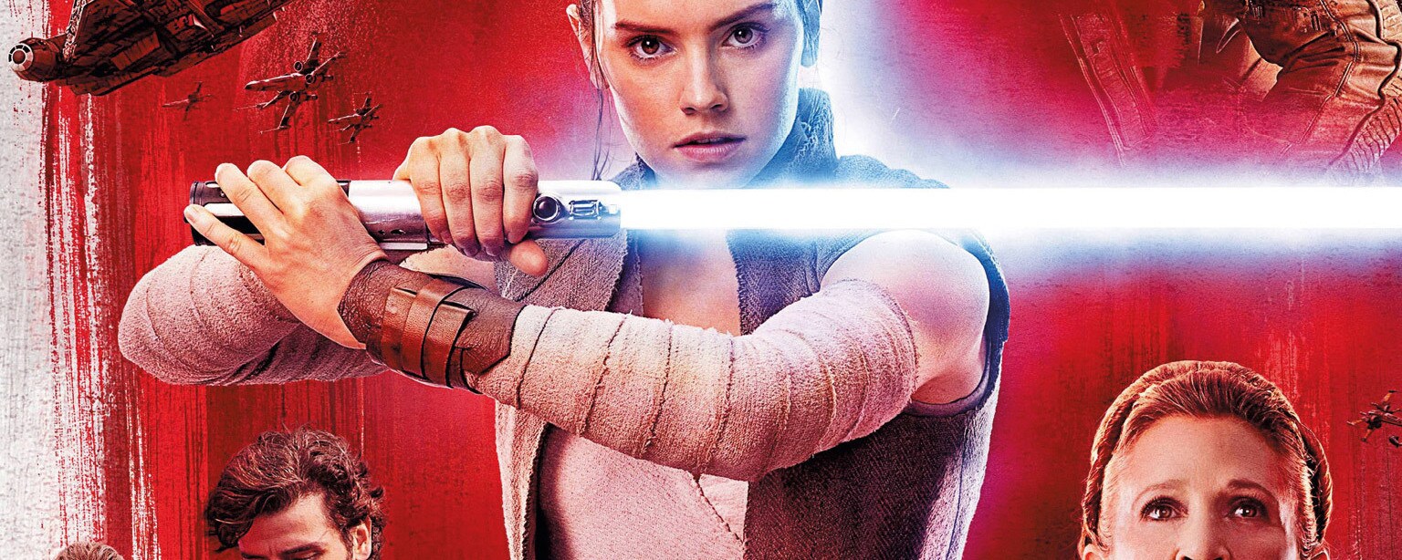 The cover art for the book Star Wars: The Last Jedi - The Ultimate Guide. Rey, Leia, Poe, Chewie, and the Millennium Falcon are featured."