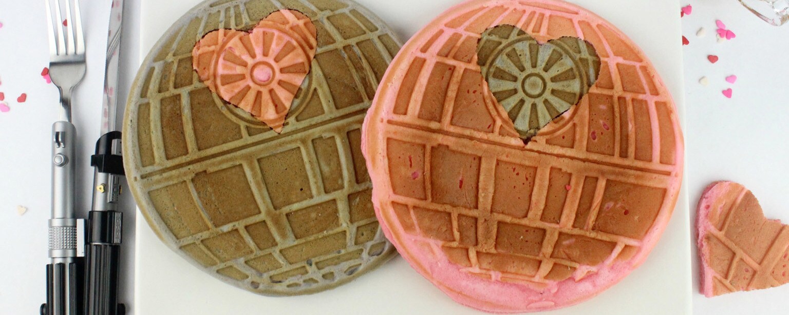 Brown and pink Death Star waffles.