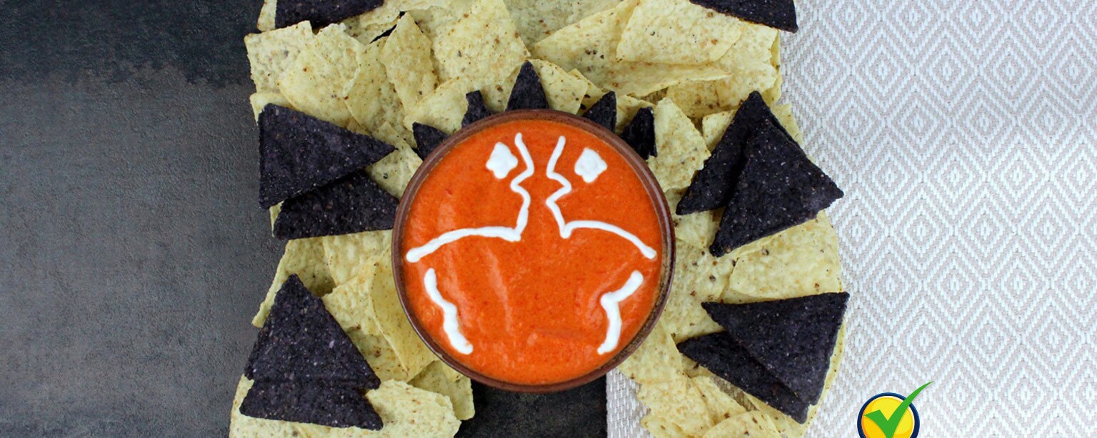 Chips and dip arranged in the shape of Ashoka's head