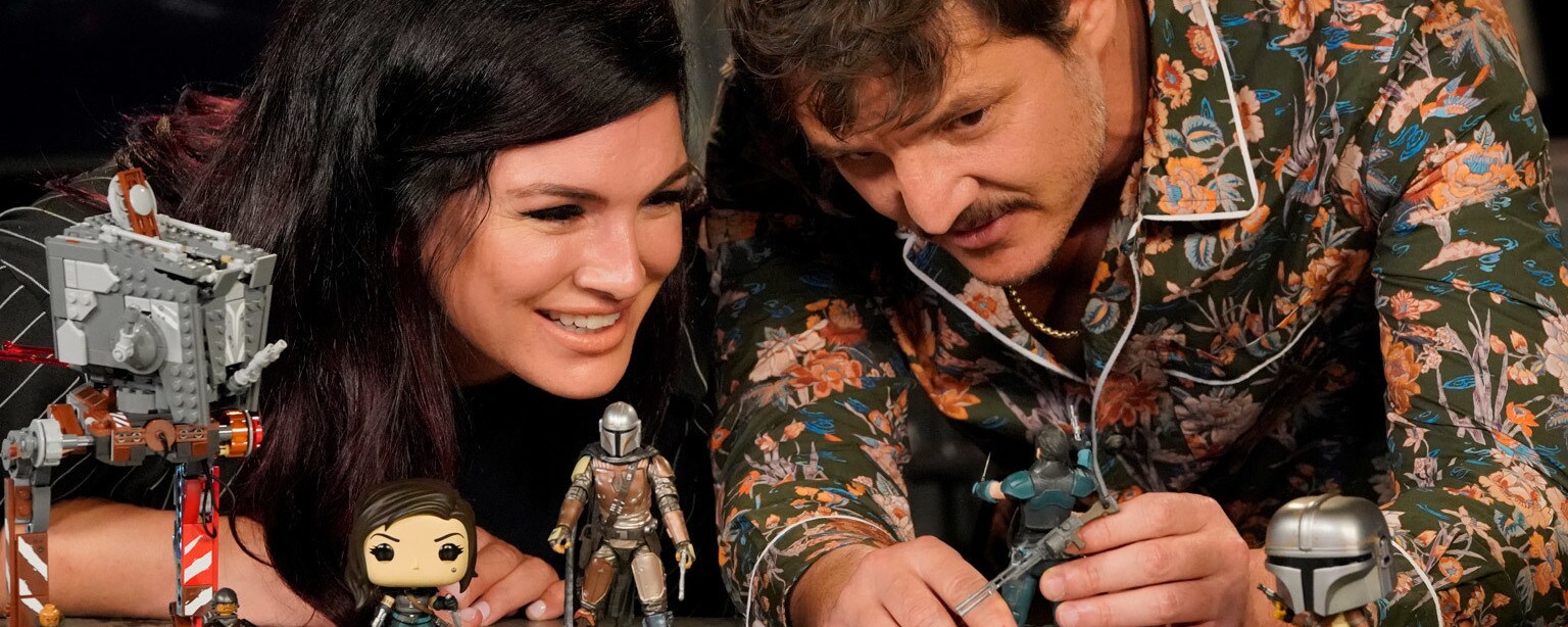 Gina Carano and Pedro Pascal check out new toys from Triple Force Friday.