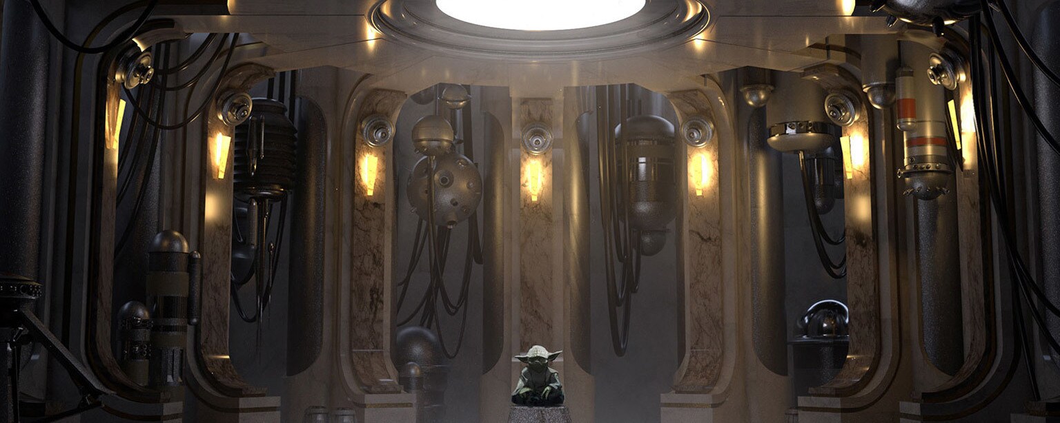 Yoda in Star Wars: Tales from the Galaxy's Edge concept art.