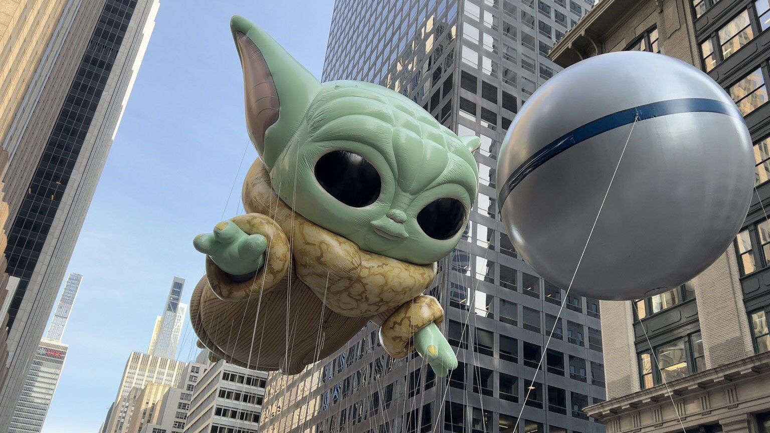 Grogu with ball in Memorable Macy’s Thanksgiving Day Parade Appearance