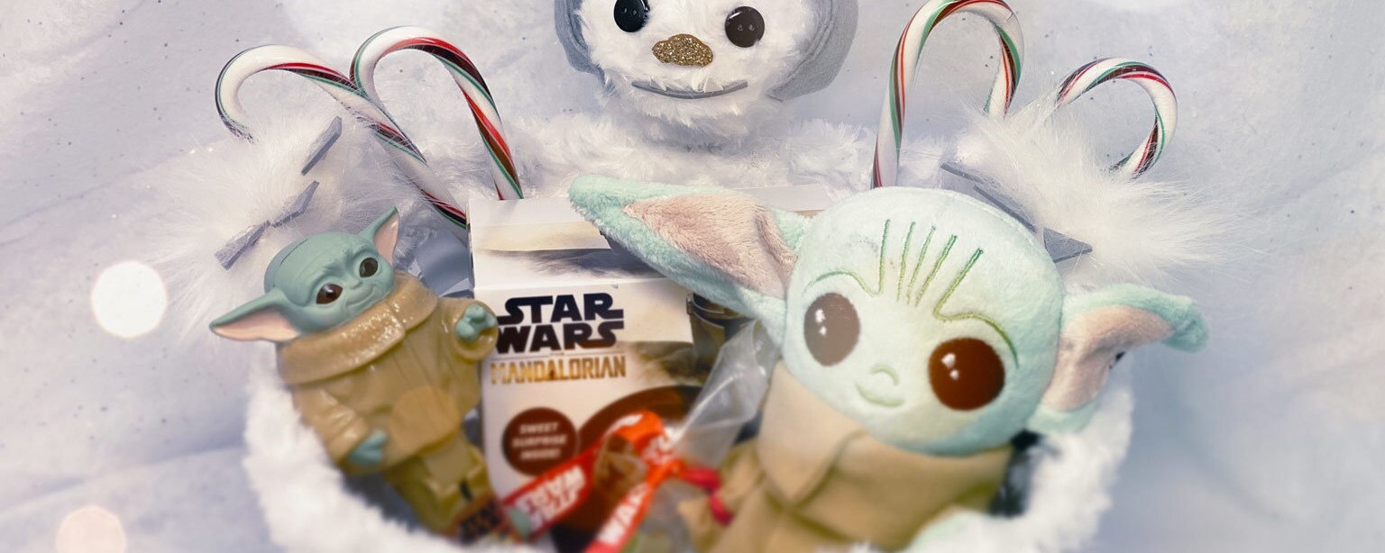 DIY Wampa Gift Basket with Star Wars goodies inside.