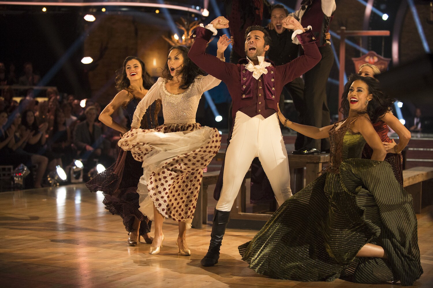 Juan Pablo Di Pace and Cheryl Burke dancing, dressed as characters from Beauty and the Beast