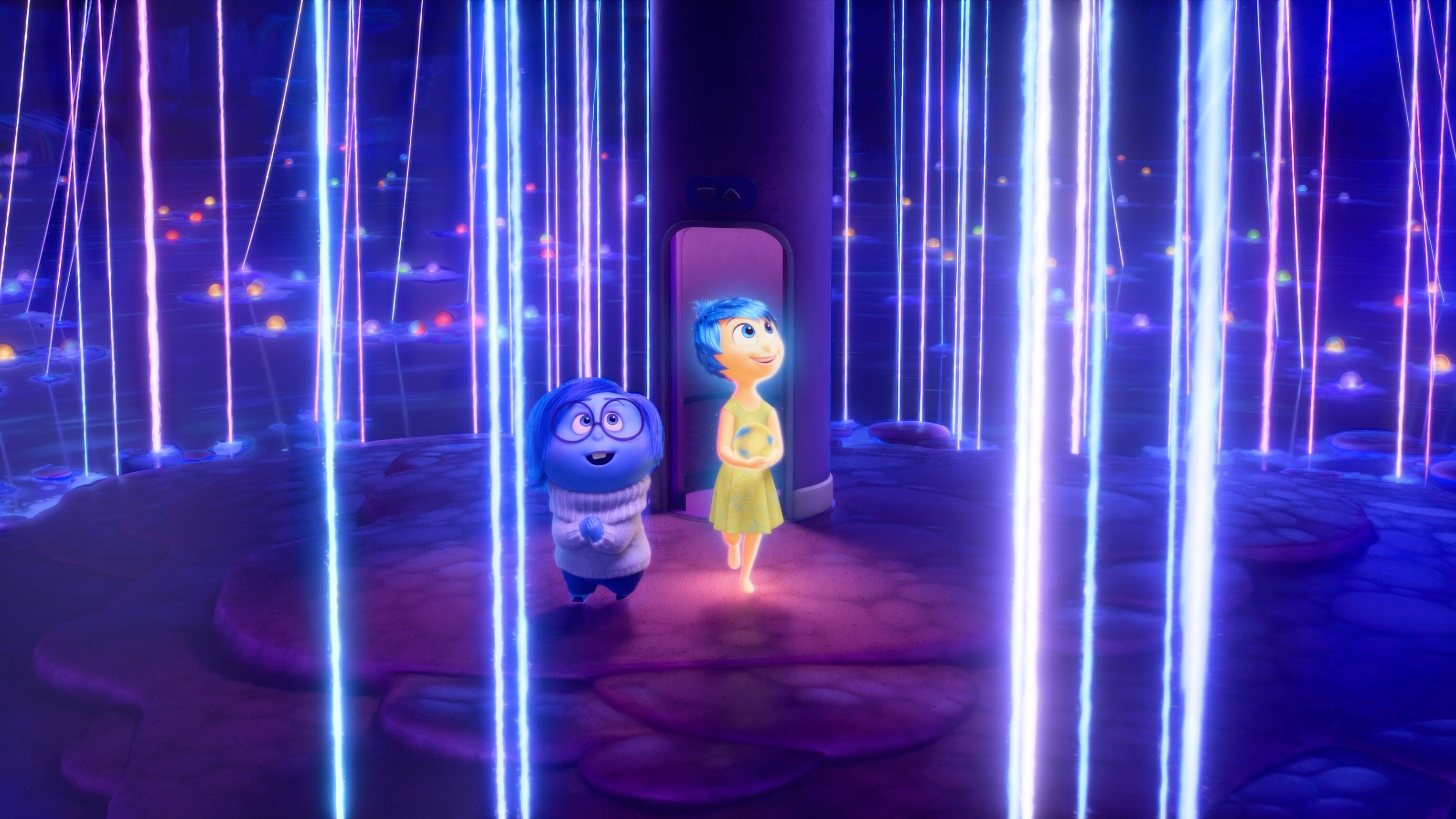 BELIEF SYSTEM – In Disney and Pixar’s “Inside Out 2,” Riley’s Sense of Self is made up of all of her beliefs, each of which can be heard with the pluck of a string. Sadness (voice of Phyllis Smith) and Joy (voice of Amy Poehler) deliver key memories to this formative land. “Inside Out 2” releases only in theatres June 13, 2024. © 2024 Disney/Pixar. All Rights Reserved.