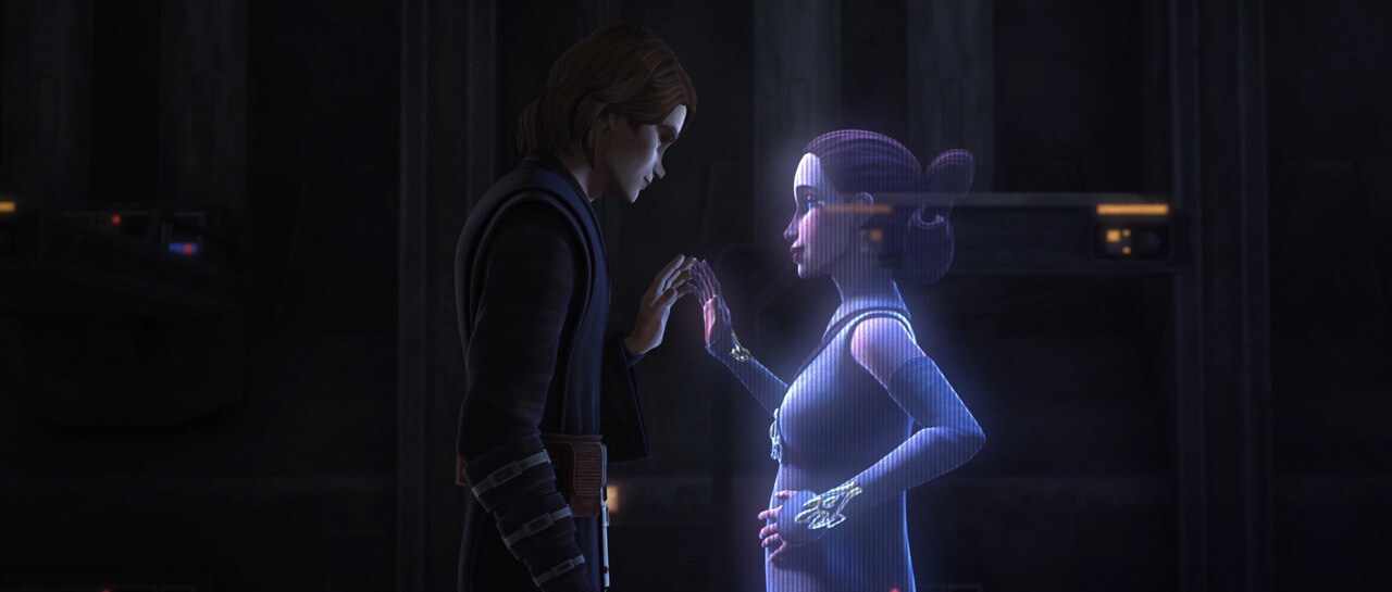 Padmé is in an early stage of pregnancy during the holo-call. (The oblivious Jedi didn’t seem to ...