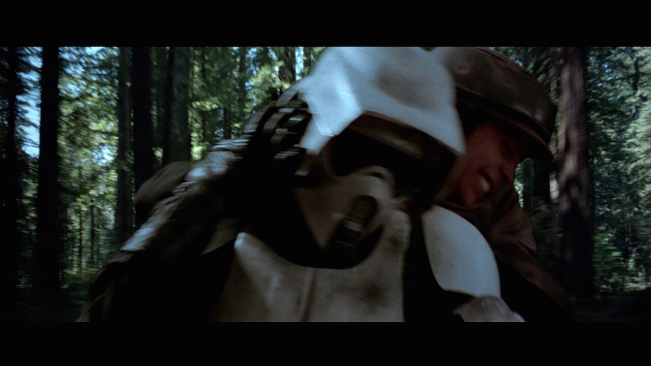 Seeing a chance, Luke jumped from the back of Leia’s bike to the Imperial 74-Z. After a brief str...