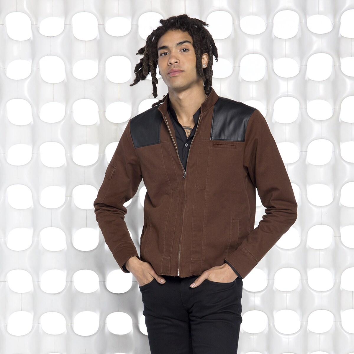 Model in brown jacket from the Her Universe Solo: A Star Wars Story Collection 