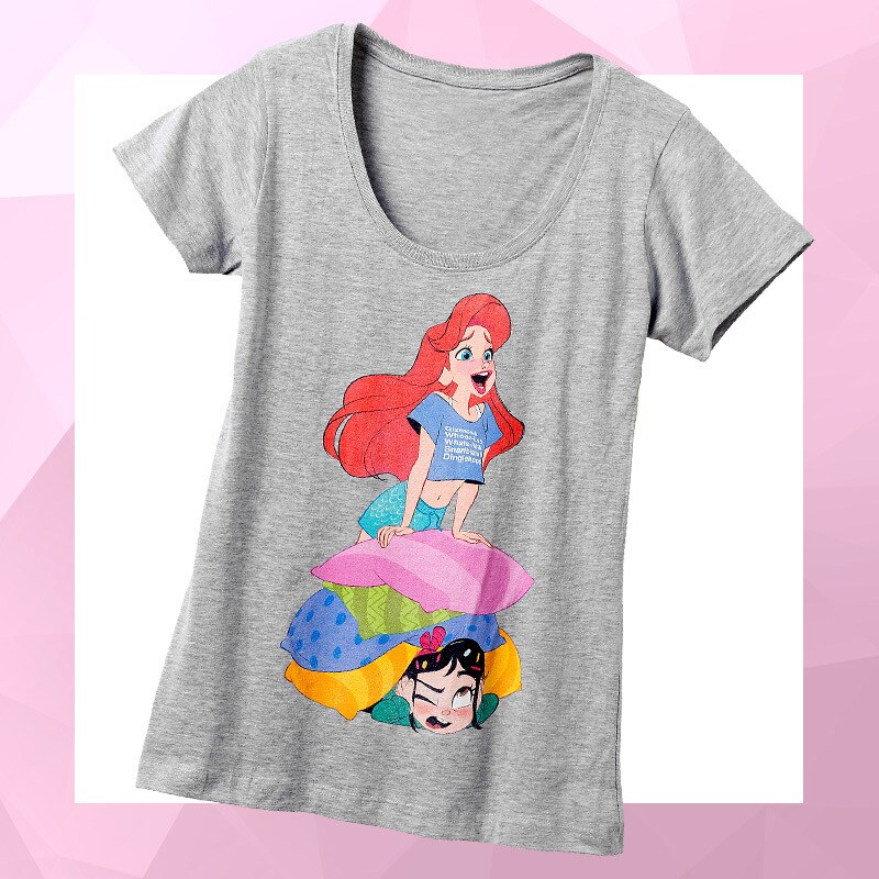 The Little Mermaid and Vanellope print on grey tee