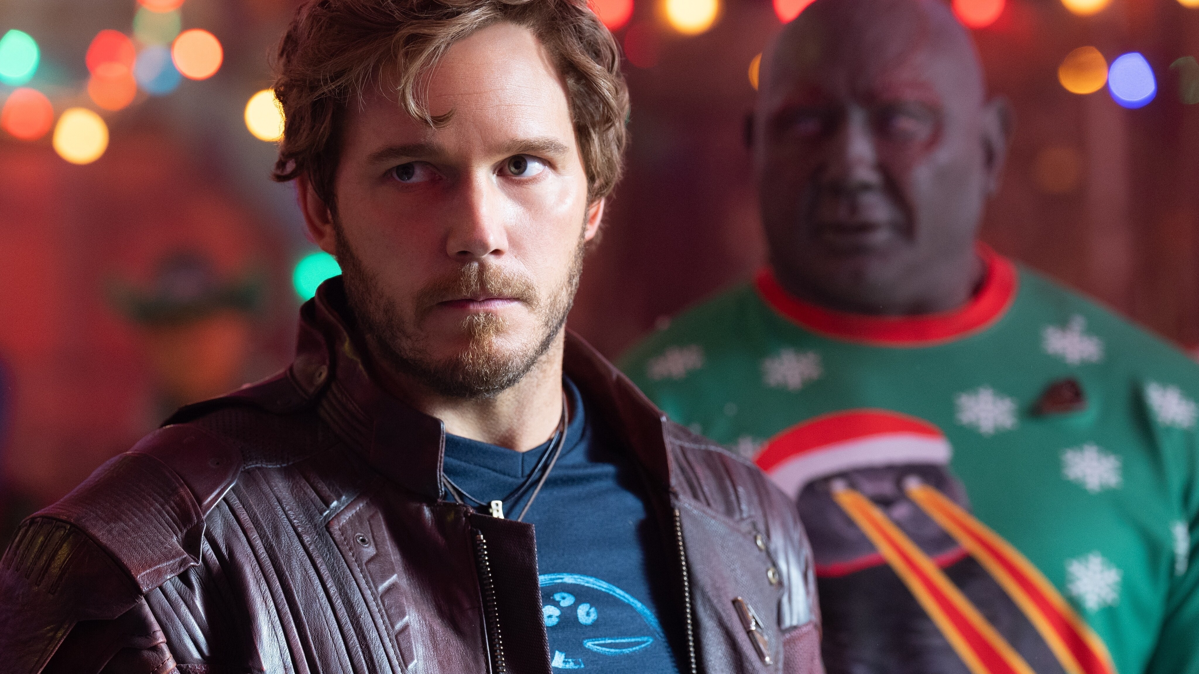 Star-Lord and Drax looking concerned.