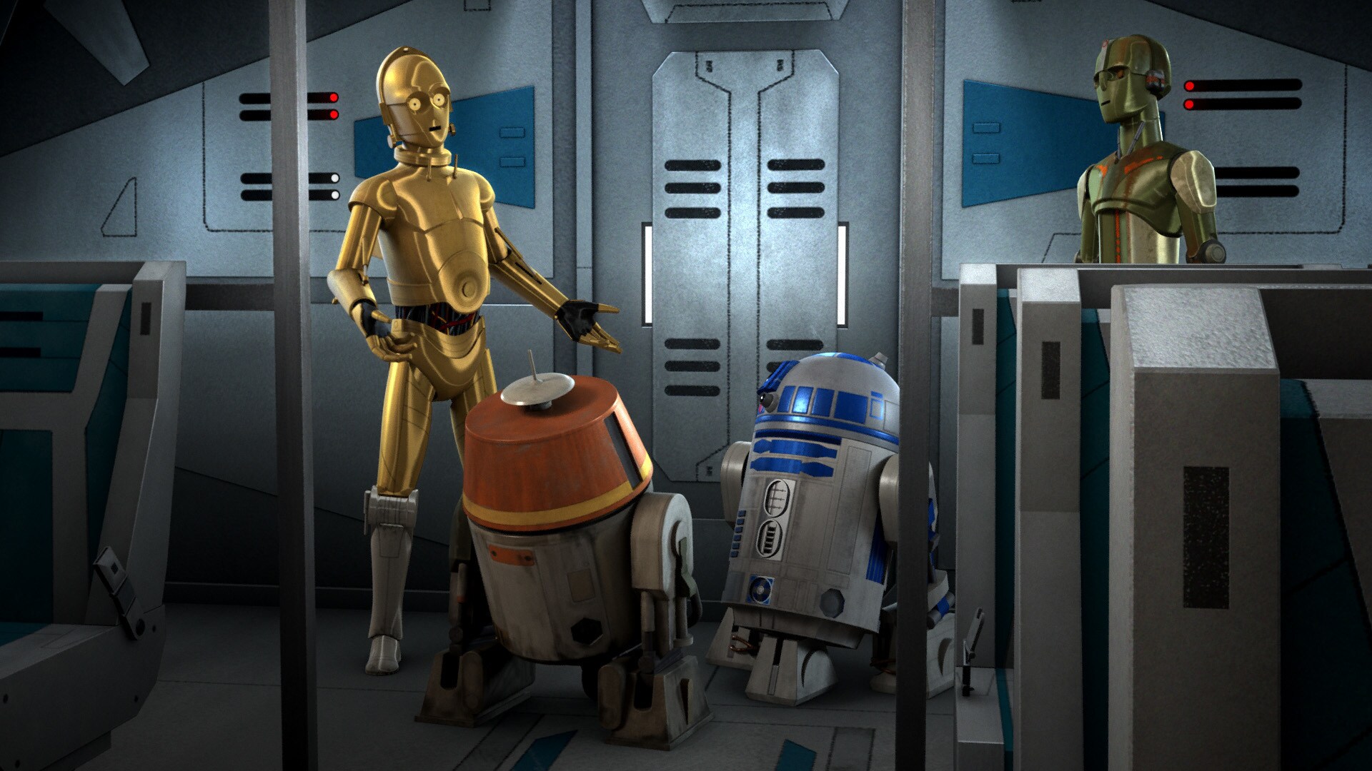 C-3PO claims that this development may upset their true mission, which causes R2-D2 to quickly sh...