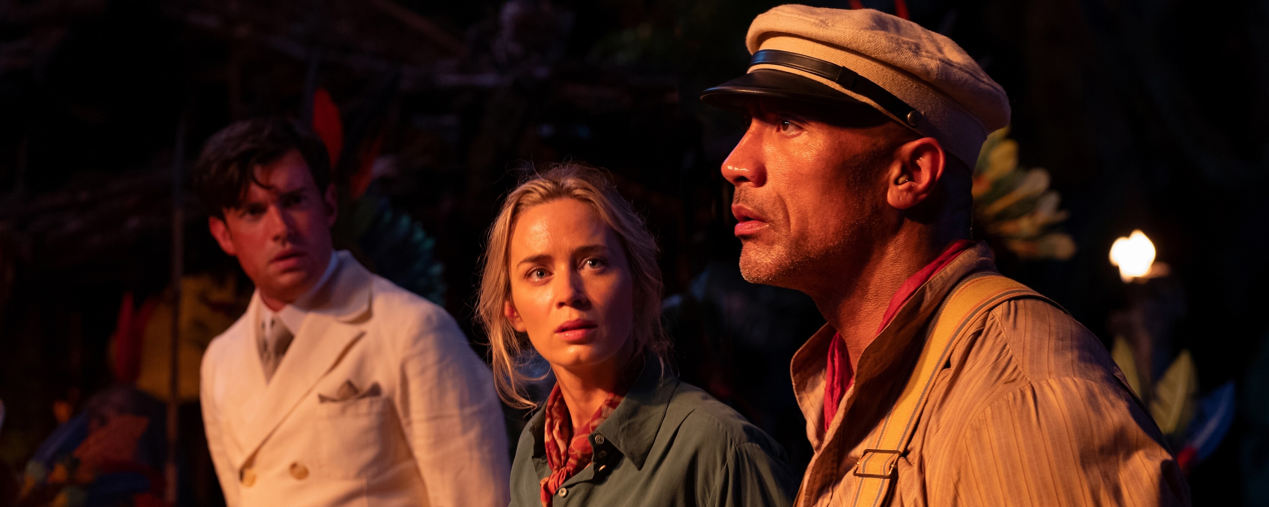 Jack Whitehall, Emily Blunt, and Dwayne Johnson in The Jungle Cruise