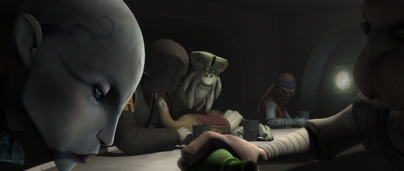 Patrons of Mos Eisley Cantina, including Asajj Ventress