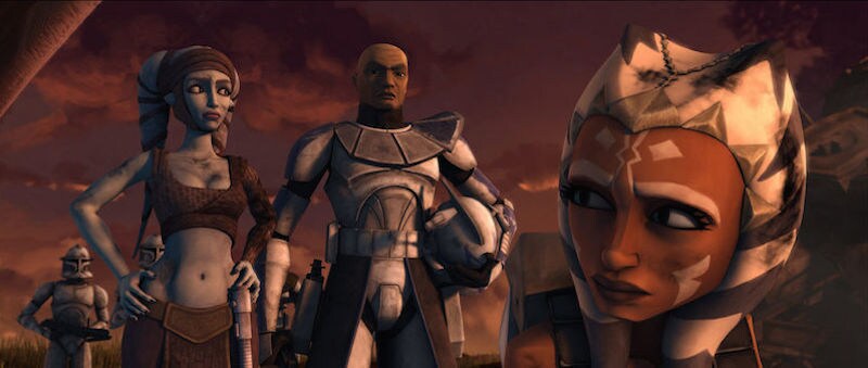 Aayla Secura, Clone Commander Bly, and Ahsoka Tano on Maridun